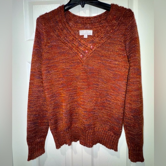 Carolyn Taylor Multicolor V-neck 3 button Sweater. Size PL. GUC - Picture 1 of 11